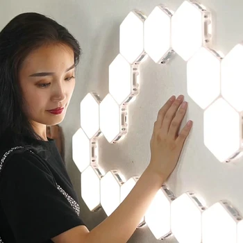 

NEW dropshoper LED DIY Quantum Light Touch Sensitive Sensor Night Lamp Modular Hexagonal LED Magnetic Wall Lamp LED night light