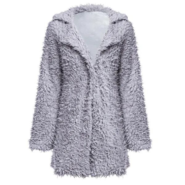 Wisalo зимнее серое шерстяное пальто теплая верхняя одежда женское розовое пальто из искусственного меха отложной воротник длинный рукав кардиган Женская верхняя одежда - Цвет: Grey