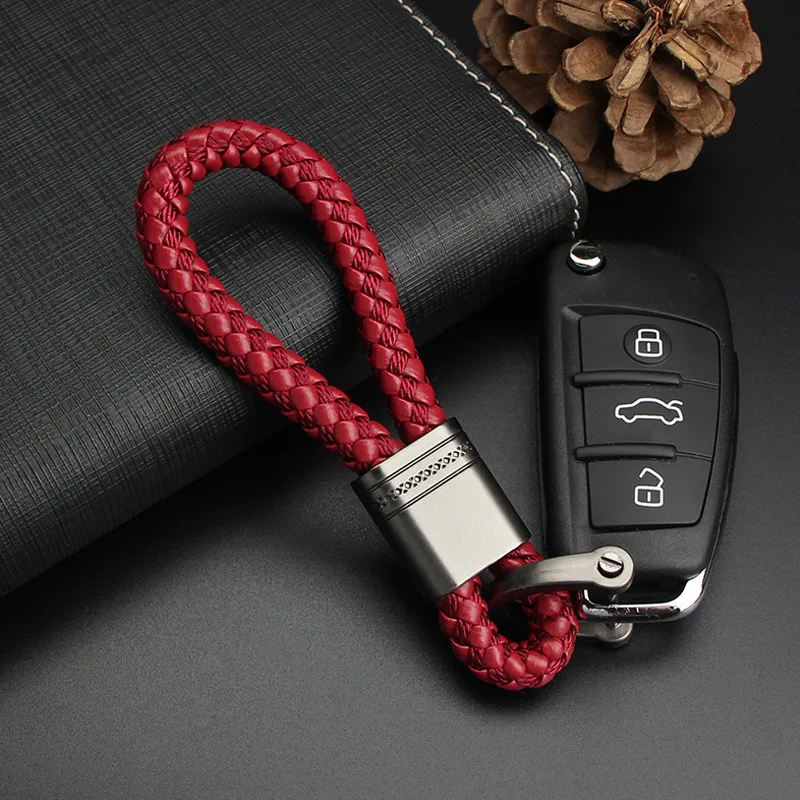

Hand Woven Leather Car Keyring Keychain Metal Key Ring Chain For Kia Cerato Sportage 4 Rio 2 Optima 2019 Key Holder Accessories