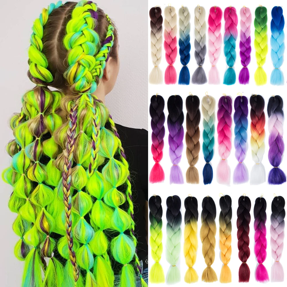 

Kanekalon Jumbo Braid Extension Hair Xpression Braiding Hair Ombre Synthetic Pink Purple Blue Rainbow Colors Crochet Braids