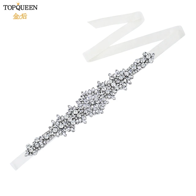 TOPQUEEN S319 Rhinestones Wedding Belts Wedding Sashes Crystal Bridal Belts Decorative Belt with Stones Jeweled Satin Ribbons Organza ivory