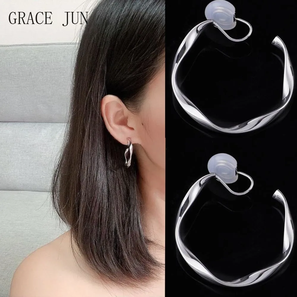 Fashion C Shape Hoop Clip on Earrings No Pierced for Women Party Wedding Luxury Fashion Geometric Circle Ear Clip hoop earrings ear clip earrings clip earrings ear clip