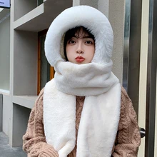 New Fashion Imitation Rabbit Hair Warm Hat Scarf One Female Autumn Winter New Ear Protection Bib Gloves Plush Three Piece Set