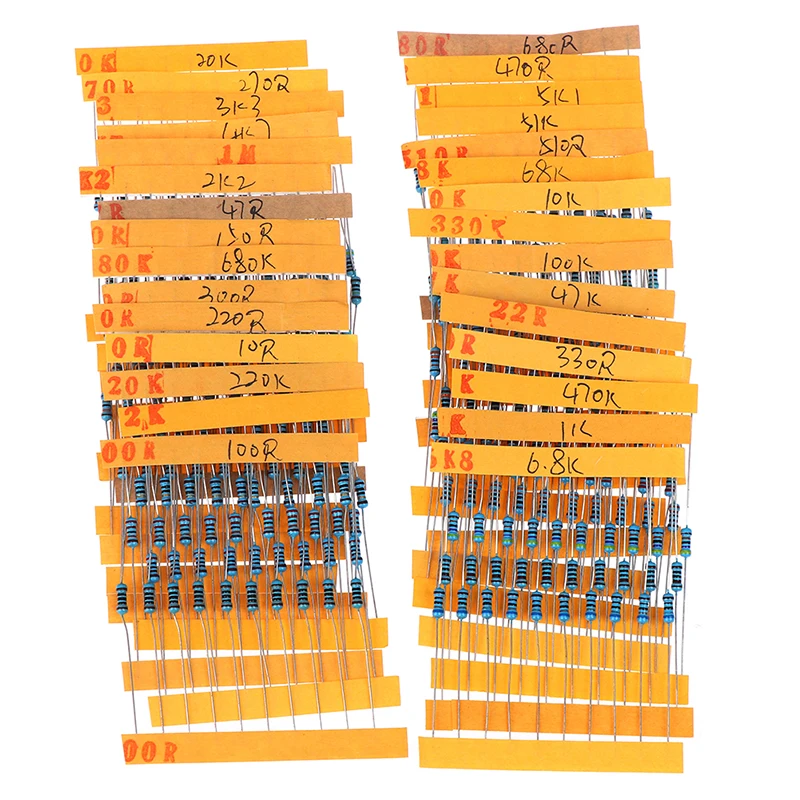

300pcs/set 30 Kinds 1/4W Resistance 1% Metal Film Resistor Pack Assorted Kit 1K 10K 100K 220ohm 1M Resistors