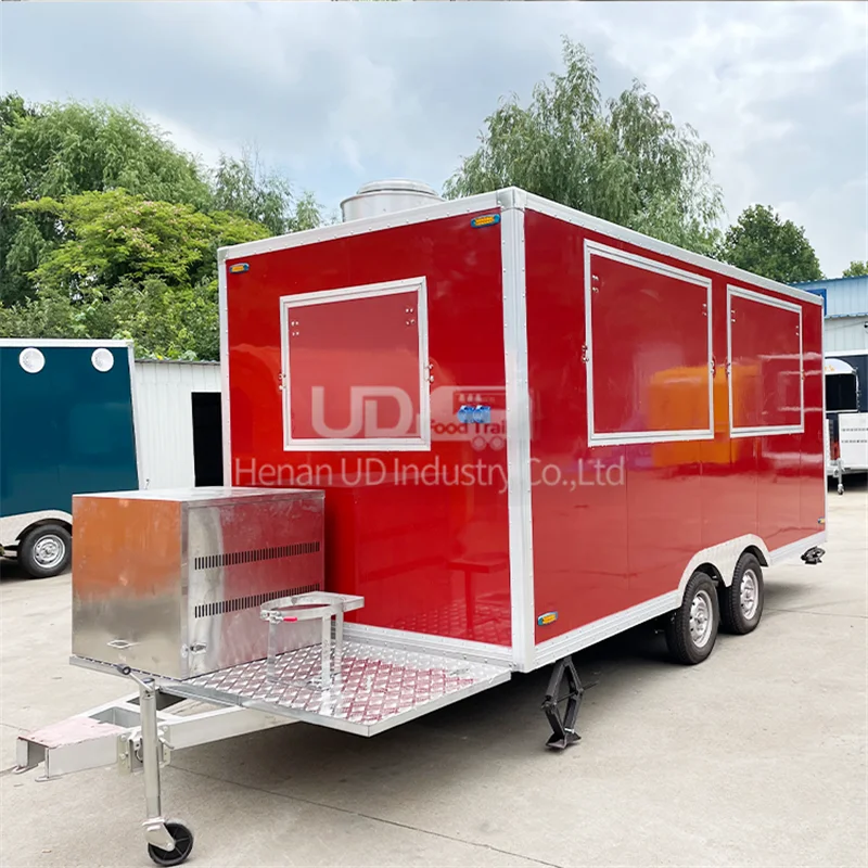 In Stock Fast Ship 4m Length Mobile Fast Food Cart Kitchen 4 Wheels Street Food Trailers for Sell Snack Drink Food Kiosk Outdoor