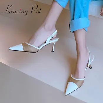 

Krazing pot mixed colors syntheic high quality pointe toe high heels gentlewomen slingback ankle strap superstar brand pumps L13
