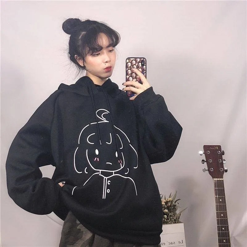 Толстовки женские с принтом Kawaii Ulzzang Harajuku мягкие плюс бархатные Большие размеры уличная простая с капюшоном модная женская толстовка шик