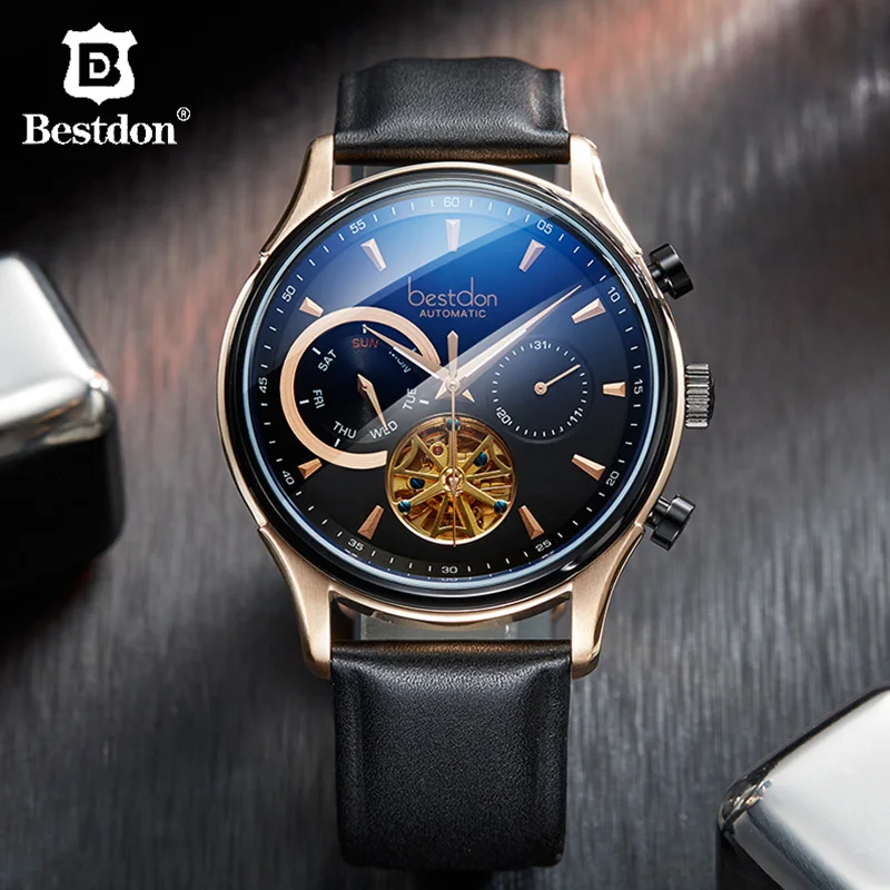 Bestdon, спортивные мужские часы, автоматические механические Tourbillon, Топ бренд, роскошные модные кожаные синие мужские часы, Relogio Masculino