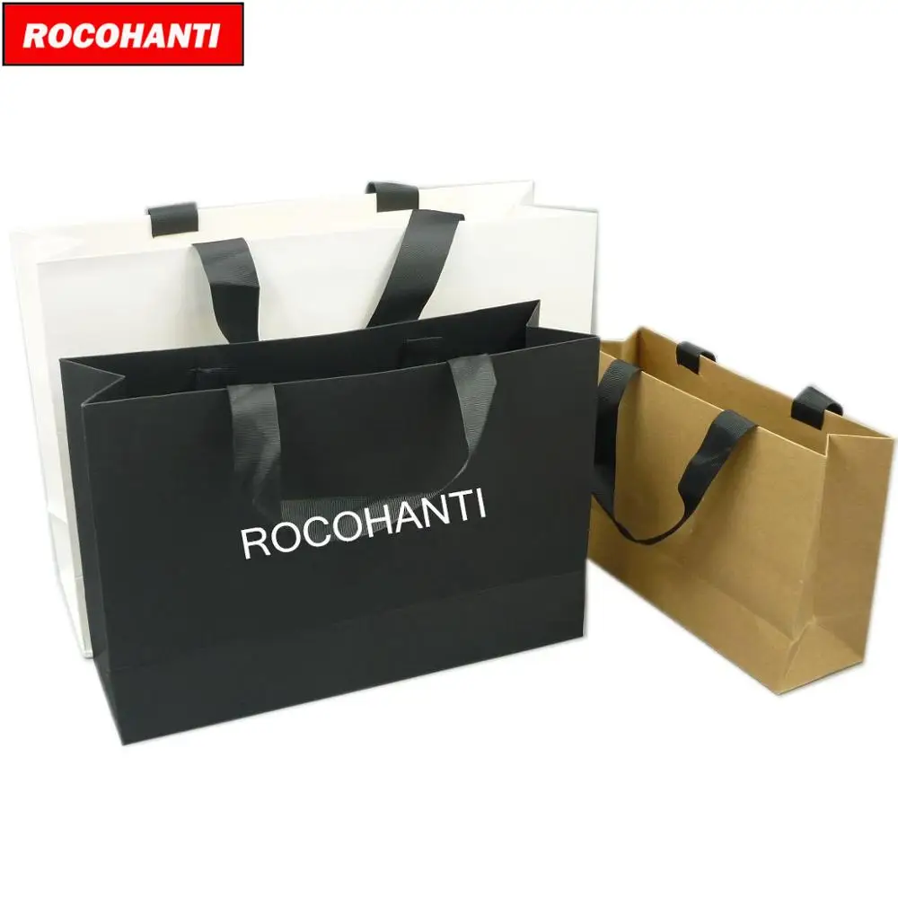 100X Custom Logo Gedrukt Luxe Boutique Winkelen Papieren Gift Bag Met Lint Handgrepen Bruin Witte Kleur 100X Custom Logo Gedrukt Luxe Boutique Winkelen Papieren Gift Bag Met Lint Handgrepen Bruin Witte Kleur