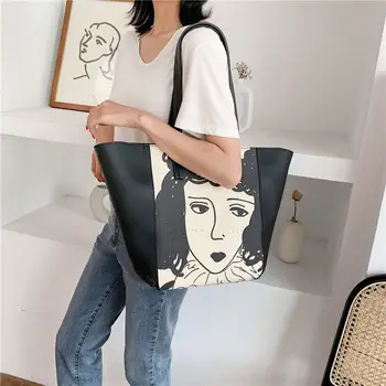 

Fansiman Women's Handbags Luxury Pu Leather Girls Printing Shoulder Bag Ladies 20202 Big Roomy Bag Ladies Tote Bag Lady Handbag