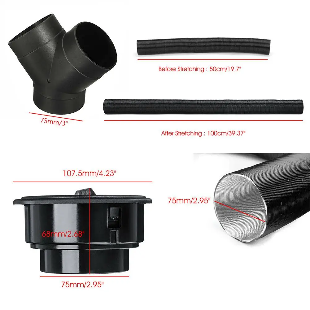 75mm Heater Pipe Duct + Warm Air Outlet For Webasto For Eberspacher Propex Diesel Heater Vent Hose Clips Set