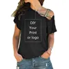 Customized Print T Shirt for Women DIY Your like Photo or Logo Top T-shirt Femme Irregular Skew Cross Bandage Size S-5XL Tees 1