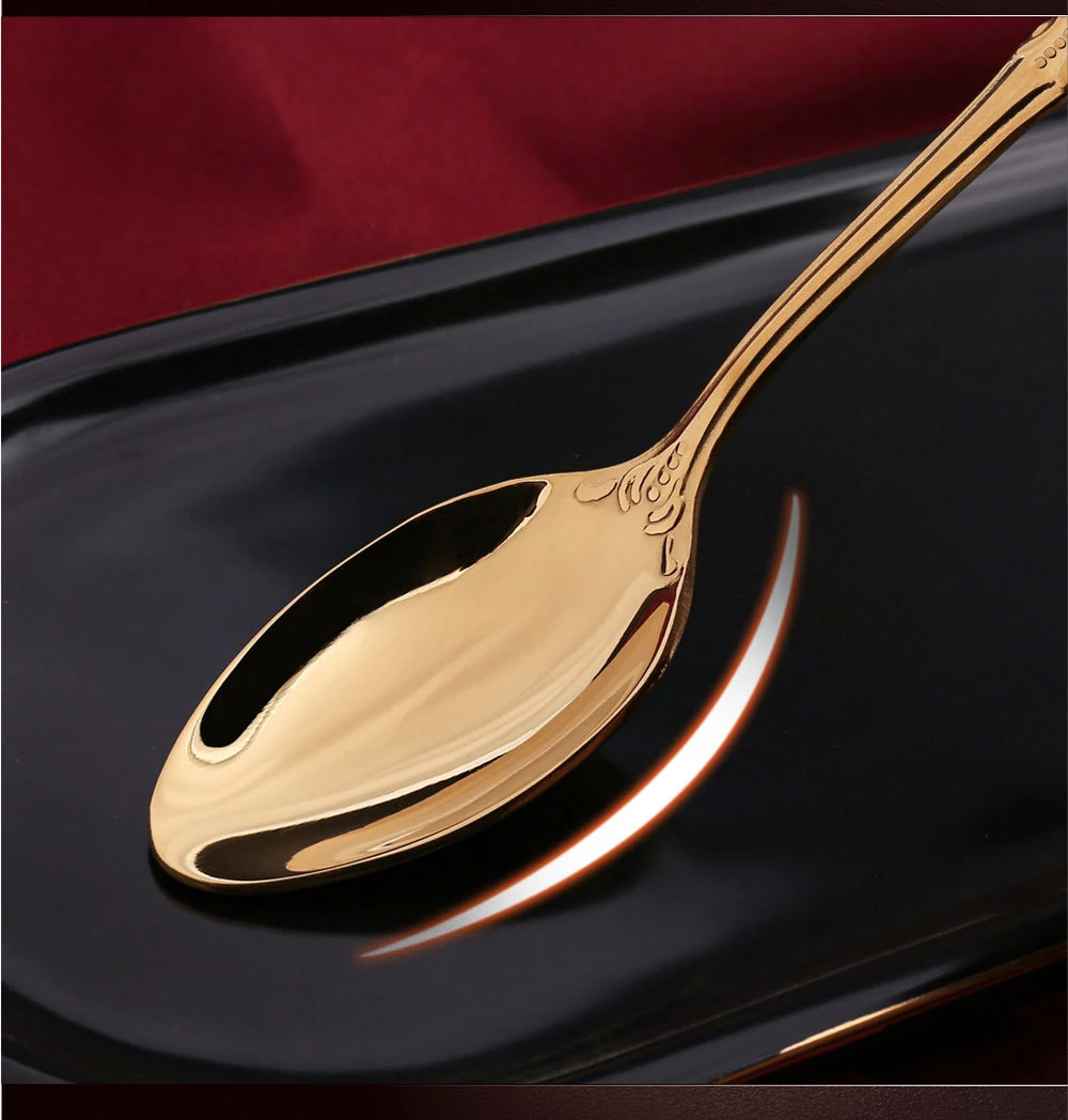 Description Picture 6 of item6pcs Stainless Steel Cutlery Set Gold Dinnerware Royal Tea Spoon Forks Knives Kitchen Western Dinner Silverware Tableware Gift
