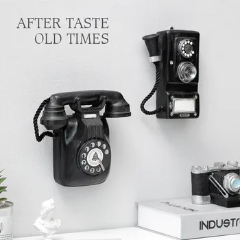 

European Vintage Style Wall Mount Resin Telephone Model Retro Nostalgic Crafts Bar Coffee Shop Ornament Home Wall Decoration