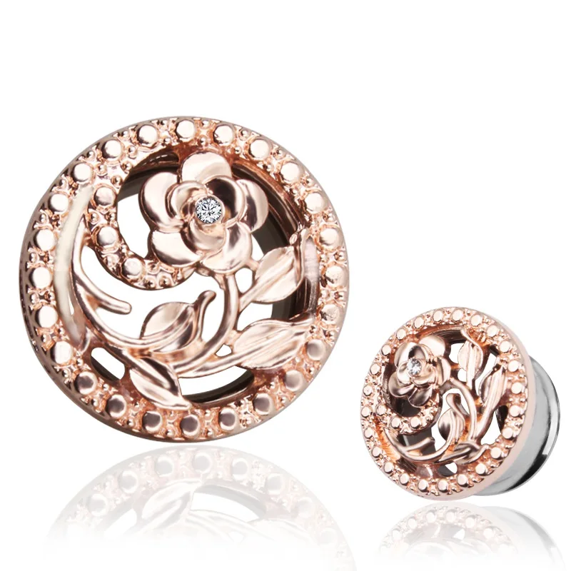 Hot Sale Crytal Flower Ear Stretcher Charming Ear Expander Stainless Steel Ear Gauge Piercing Jewelry