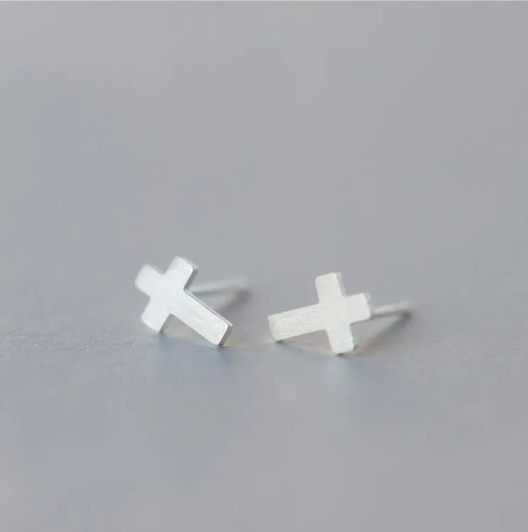 925 Sterling Silver Simple Cross Women Stud Earrings Party Gift