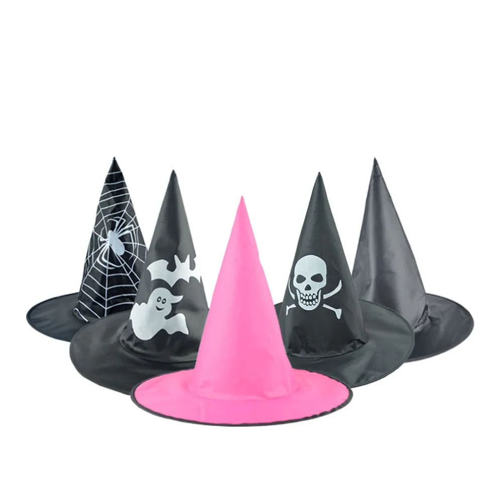 

Adult Womens Pink Hat Men Black Witch Hats Halloween Costume Witch Hat Accessory Headwear Skull Ghost Spider Web Headwear Horror