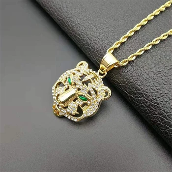 

Mens Chain Necklace Hip Hop Jewelry Wholesale Stainless Steel Pendants Punk Green Eyed Tiger Head Pendant Necklaces For Women
