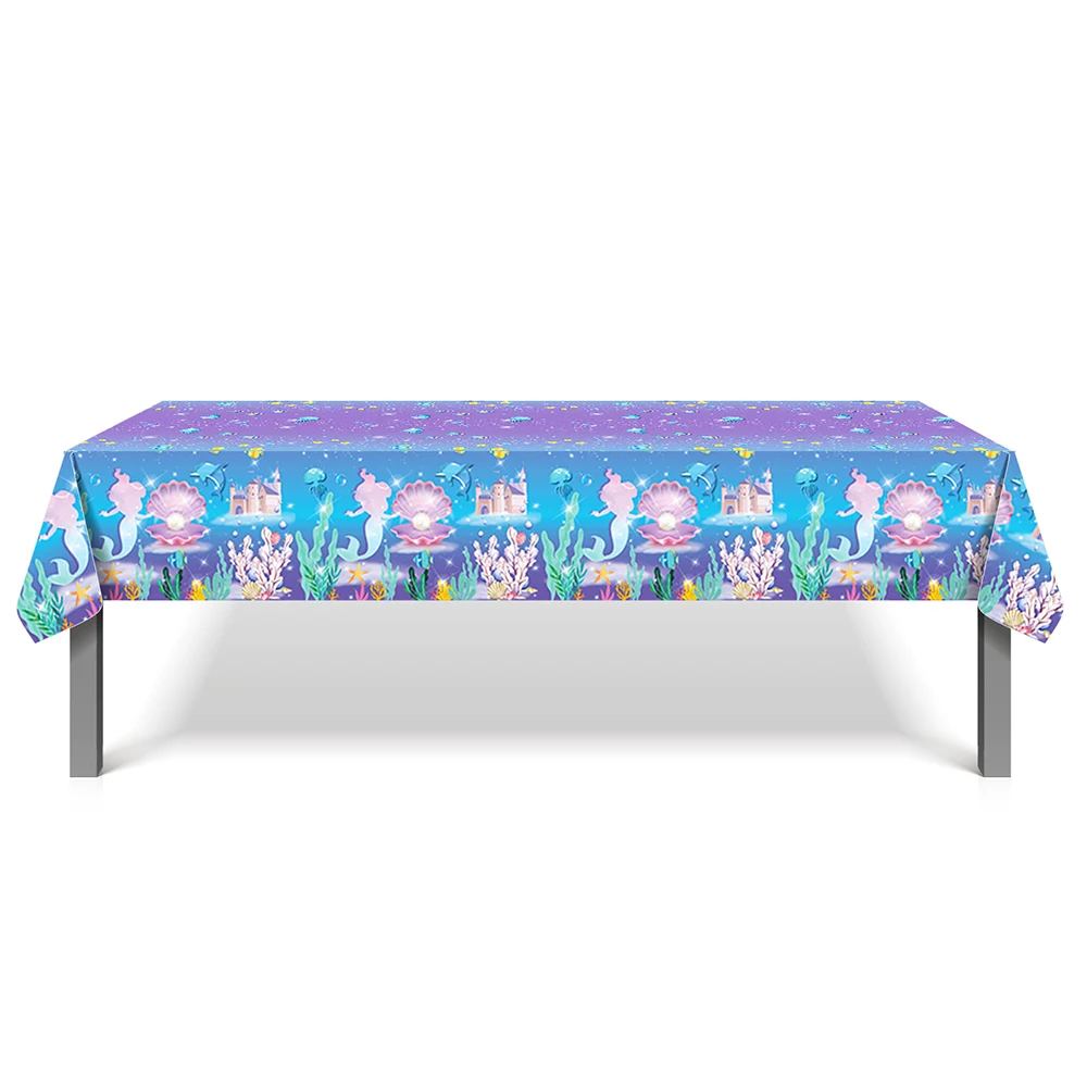 

130*220cm PE Sea Underwater World Cartoon Mermaid Star Happy Birthday Party Disposable Tablecloths Baby Shower Party Decorations