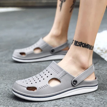 

Coslony Brand Big Size 39-45 sandles mens Black Garden Casual Aqua Clogs Male Band Sandals Summer Slides Beach Swimming Shoes