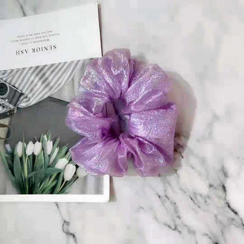 purple Новые женские фантастические блестящие резинки из органзы для больших волос, однотонные простые резинки для волос, винтажные резинки для волос в богемном стиле - Цвет: purple