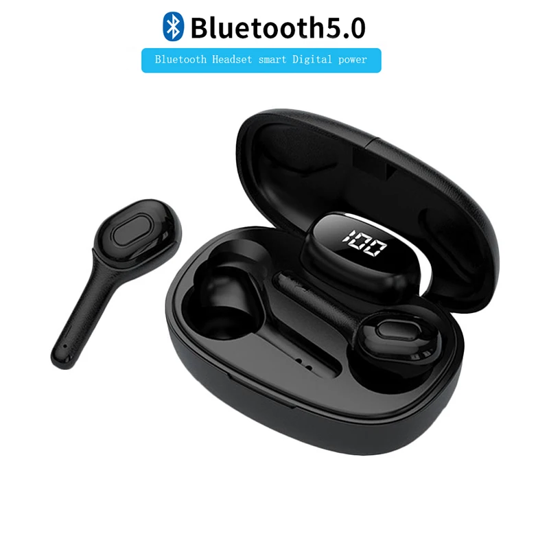 Беспроводные Bluetooth наушники, TWS, наушники для звонков, светодиодный, цифровой дисплей, шумоподавление, 3D стерео, спортивные, мини наушники, гарнитура - Цвет: Black