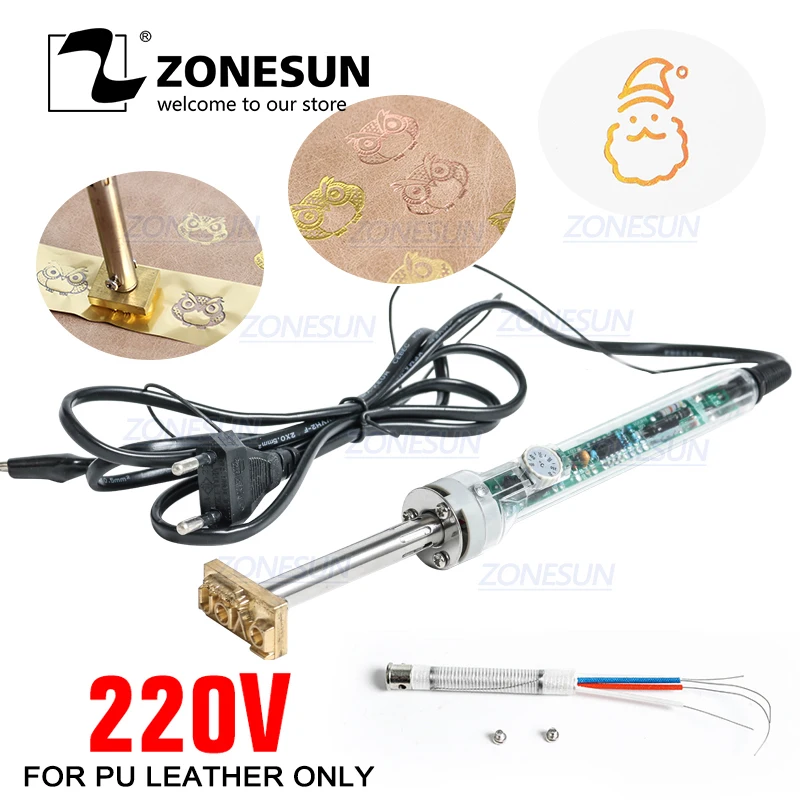 Ручной паяльник ZONESUN 220 В/60 Вт машина для горячего тиснения кожи с логотипом на