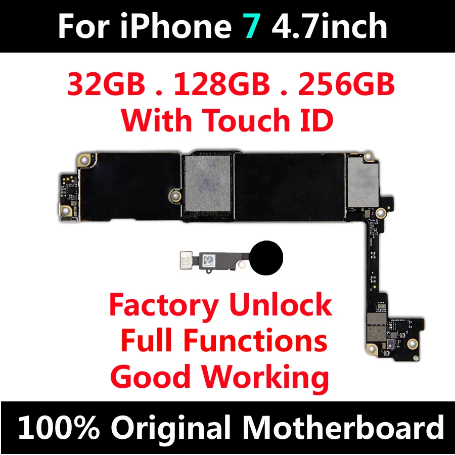 

32gb 128gb 256gb For iPhone 7 Motherboard With / Without Touch ID Factory unlocked Good Tested Logic boards Original Mainboard