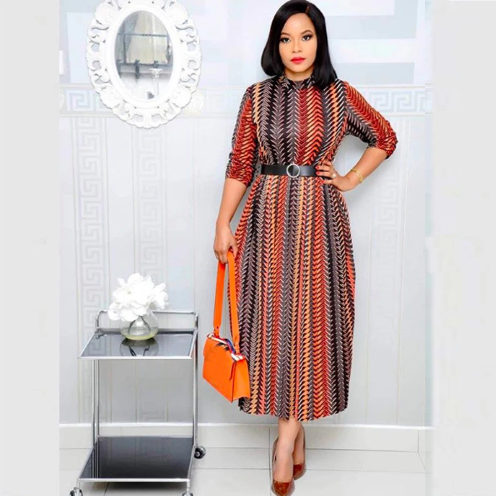 

African Dresses Women Summer Autumn Plus Size Vintage Print Half Sleeve A-Line Dresses Elegant Office Party Long Dress Vestidos