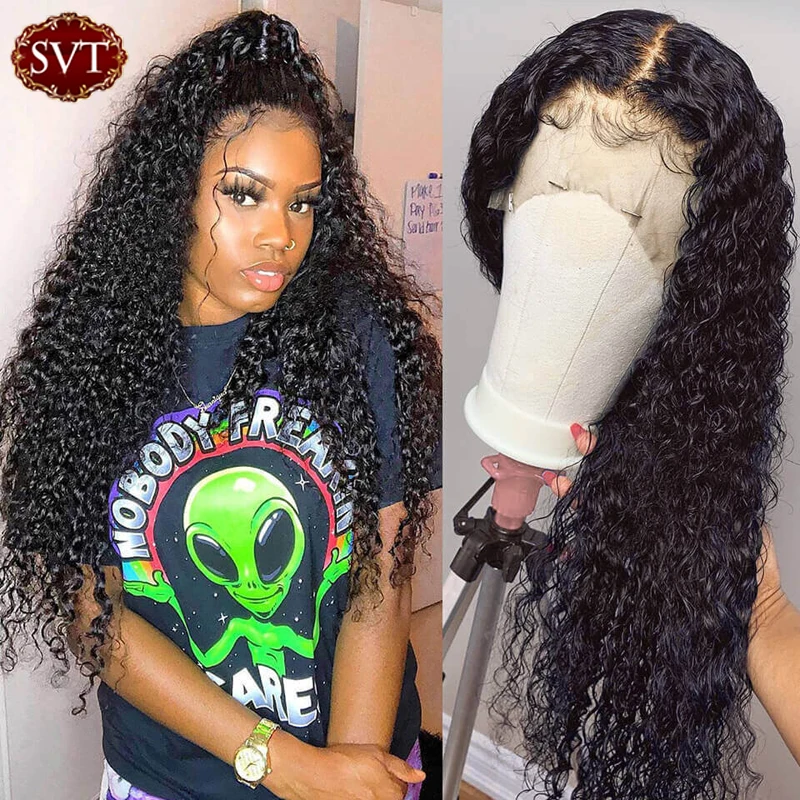 SVT Mongolian Curly Human Hair Wig Remy 13x4 Lace Front Human Hair Wigs For Women Pre Plucked Jerry Curly 4X4 Lace Closure Wig|Lace Front Wigs| -...