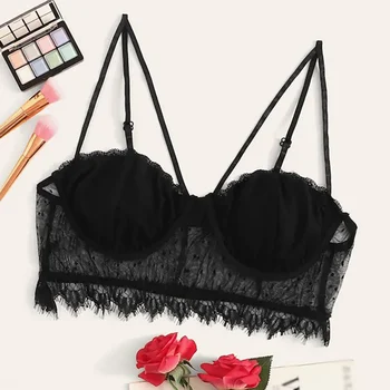 

Big Size Black Sexy Lace Plus Size Women's Bra Lace Bralette Halter Lacy Lingerie Top Wireless Ultra Soft Cup Sleep wear