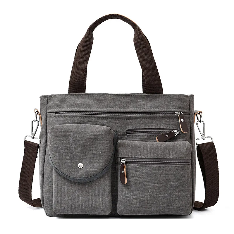 

New Style Canvas Men Oblique Shoulder Bag Large Capacity Backpack Hand Computer Bag Multi-Purpose Commuter Bag