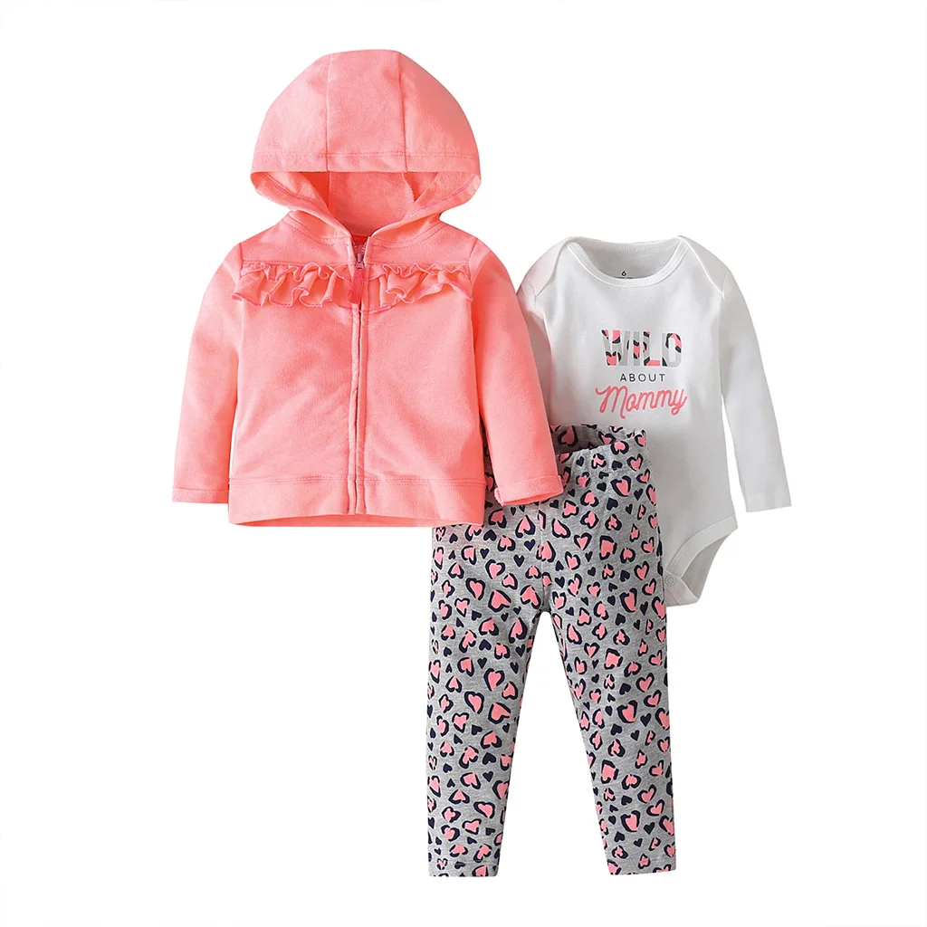 Одежда для маленьких мальчиков и девочек пальто с капюшоном+ боди с буквенным принтом+ штаны, Одежда для младенцев коллекция года, весенняя одежда для новорожденных Костюм для детей - Цвет: 9
