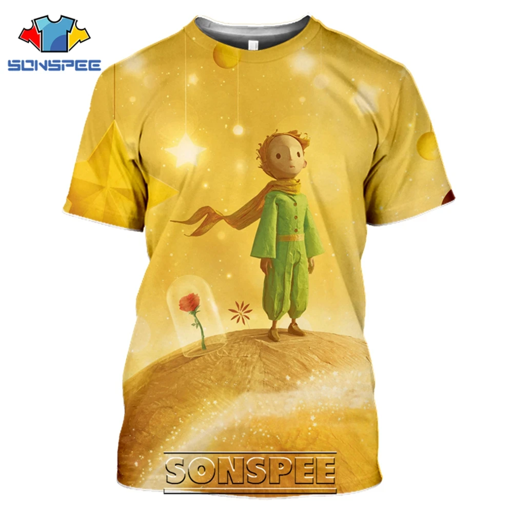 SONSPEE T-shirts The Little Prince 3D Print Men Women Funny Casual Hip Hop Streetwear Cartoon Movie Rose Tees Tops Shirt (5)