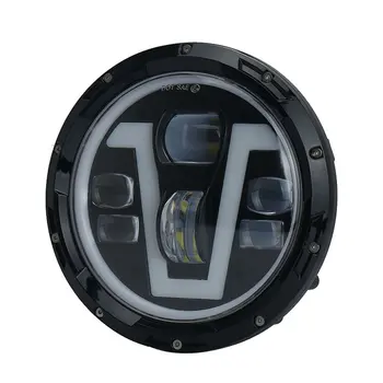 

1 PC V-shaped headlight Cast aluminum alloy + PC cover 50W 7 inch round LED Light Motorcycle modification