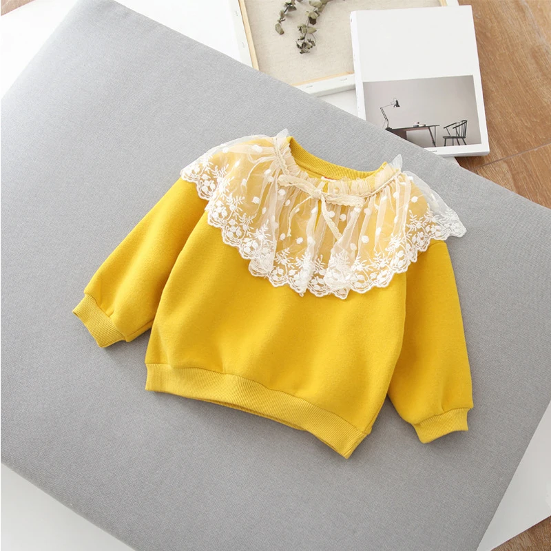 CYSINCOS Girls Sweatshirt Cotton Top Autumn Baby Wear Lace Coat Kids T-Shirt Long Sleeve Casual Outfit Children Clothing Tops - Цвет: yellow