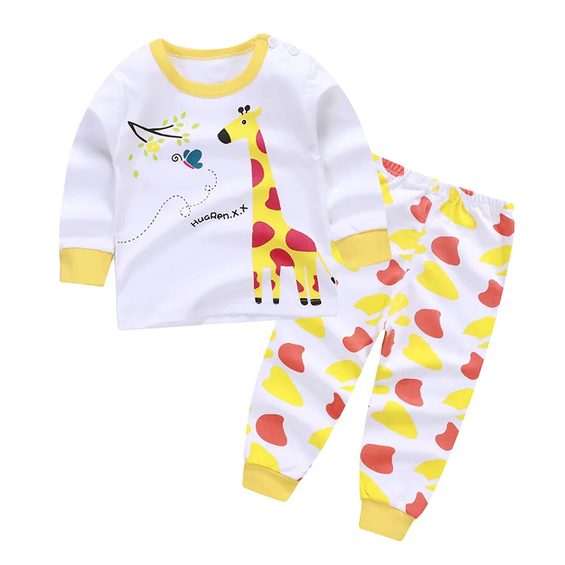 Весенние пижамы для мальчиков и девочек комплект детской одежды, комплекты одежды для малышей Детская футболка с длинными рукавами и рисунком+ штаны, домашняя одежда