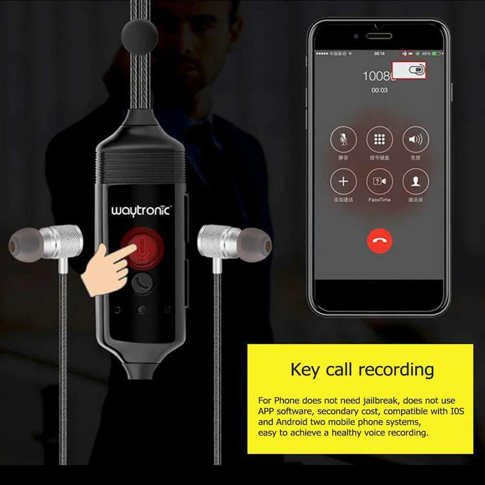 Сотовый Телефон Вызов рекордер Наушники для iPhone Android Запись голоса вызова США
