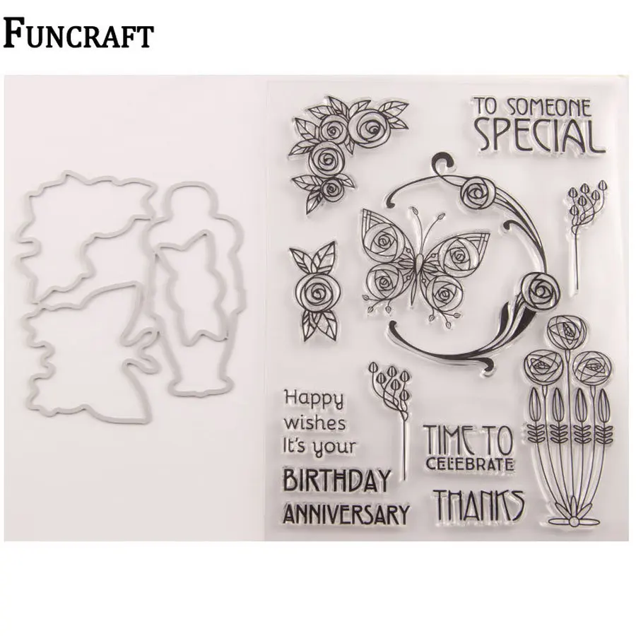 Набор штампов и для скрапбукинга милые бабочки цветы листья день рождения