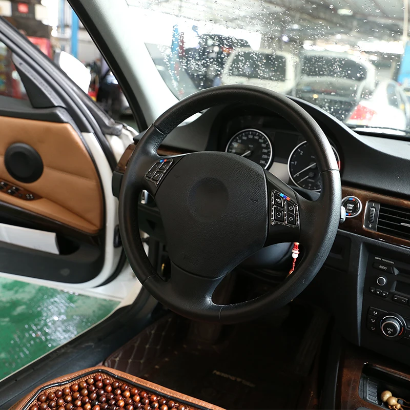 3D углеродное волокно руль кнопка рамки наклейки для BMW E90 3 серии 2005 2012 рулевое