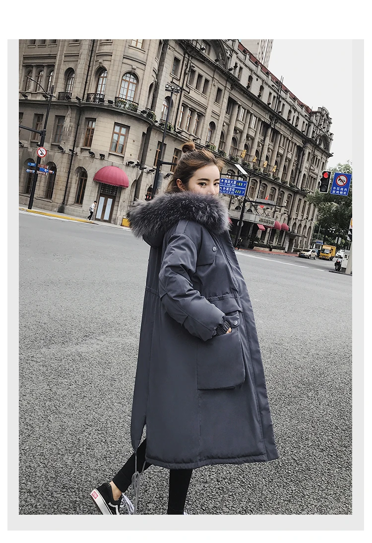Зимняя женская куртка выше колена размера плюс, однотонная парка, воротник из искусственного меха, шапка, манто, Femme Hiver Bayan mon, теплое длинное пальто