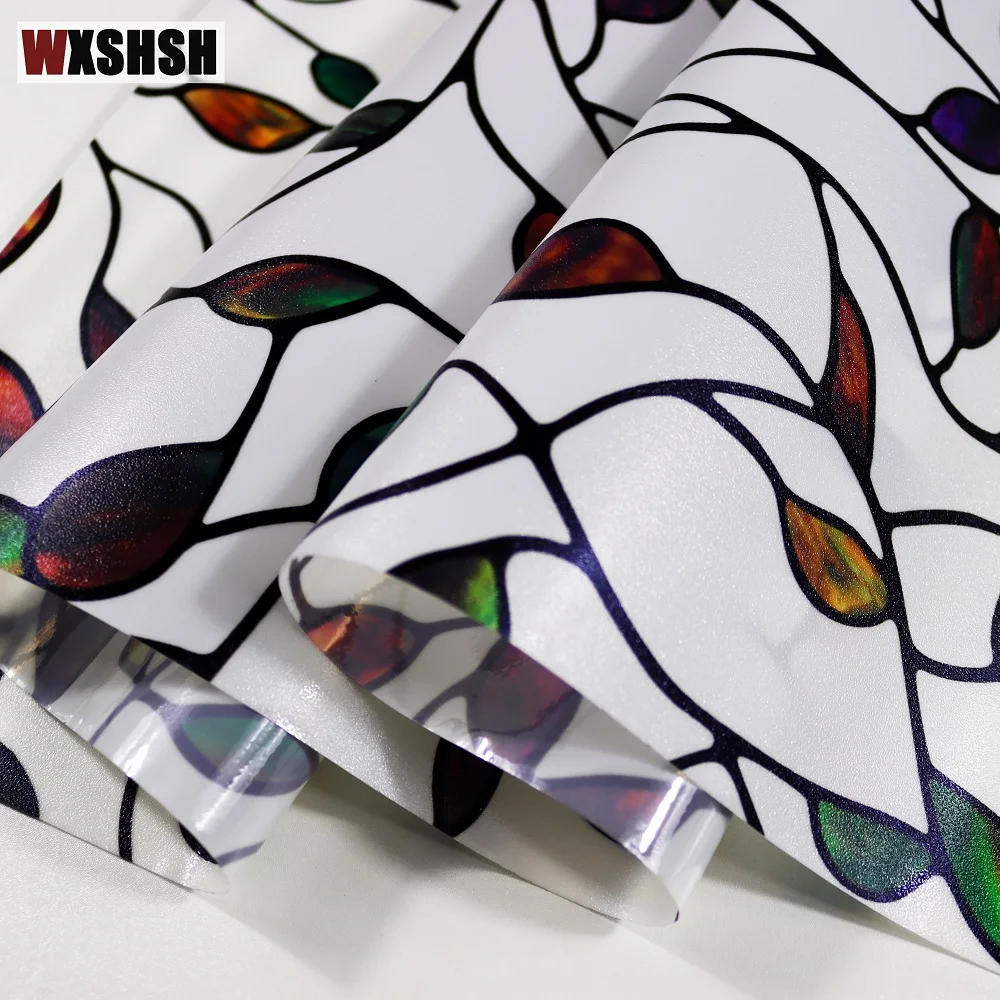 Stained Leaf Window Film Electrostatic Heat-Proof Privacy Protection Reusable Removable Home-Decor Window Covering