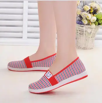 

2019 new canvas striped flat shoes casual breathable lazy one-legged women's shoes