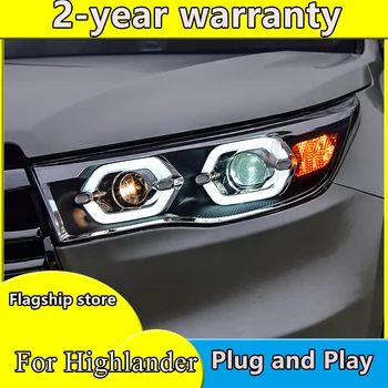 

Car Styling Head Lamp for Toyota Highlander 2015-2017 Headlight LED Headlight H7/D2H xenon /led Angel Eye Accessories