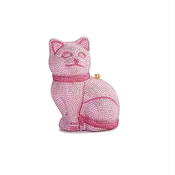 

Bag for Women Mini Pink Cat Shape Women Crystal Clutch Evening Bags Hand-Made Diamond Minaudiere Handbag Party Wedding Purse