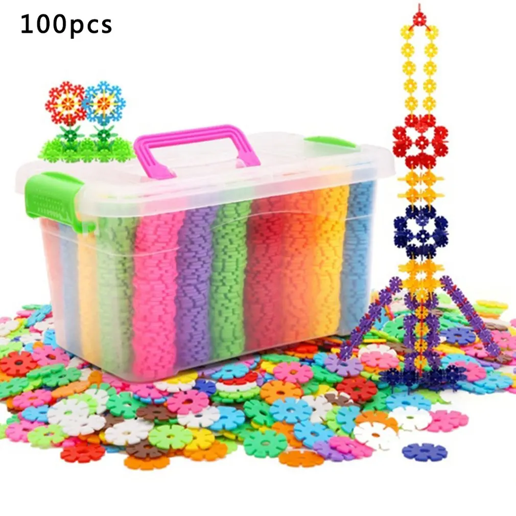 100pcs/300pcs Plastic Snowflake Interconnecting Blocks Building& Construction Toys Children 3D Puzzle Kindergarten Baby Toy