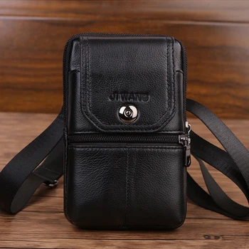 

High Quality Male Waist Belt Phone Bag Black Wallet Vertical Multi-function Small Shoulder Messenger Bags For Men Casual Hanging
