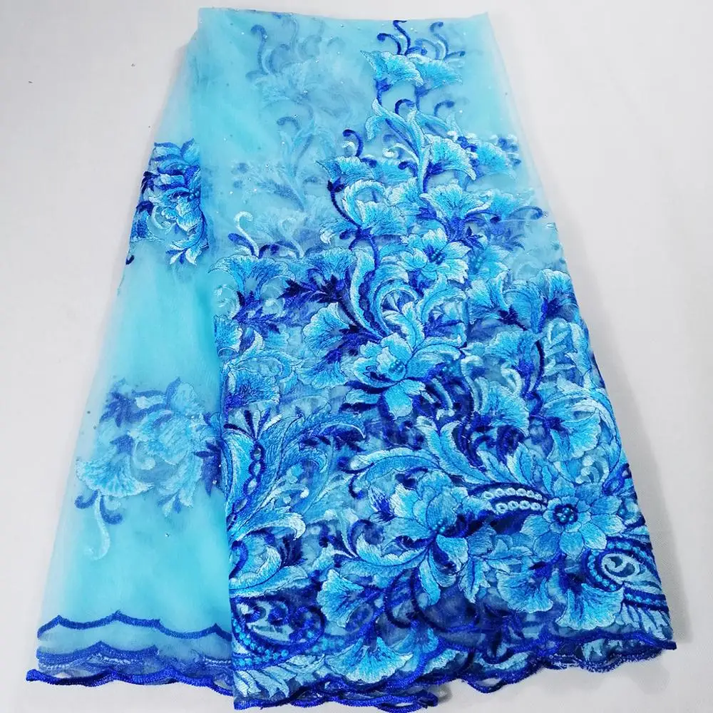 

Blue African Lace Fabric 2019 Latest Nigerian Lace Fabrics High Quality French Tulle Lace Fabric Wedding Party Lace FabricKHX22D