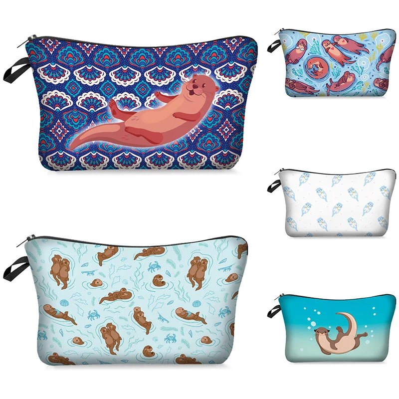 

3D Printed Cosmetic Bags otter Pattern Cute for Makeup Organizer Necessaries Women Travelling 1piece