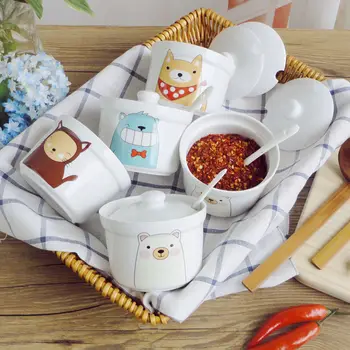 

Ceramic Seasoning Jar Kitchen Supplies Seasoning Jar Set Ceramic Combination Salt Jar Oil Spicy Jar Seasoning Box with Lid Spice